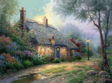 cottage cornfield Painting - Moonlight Cottage Thomas Kinkade